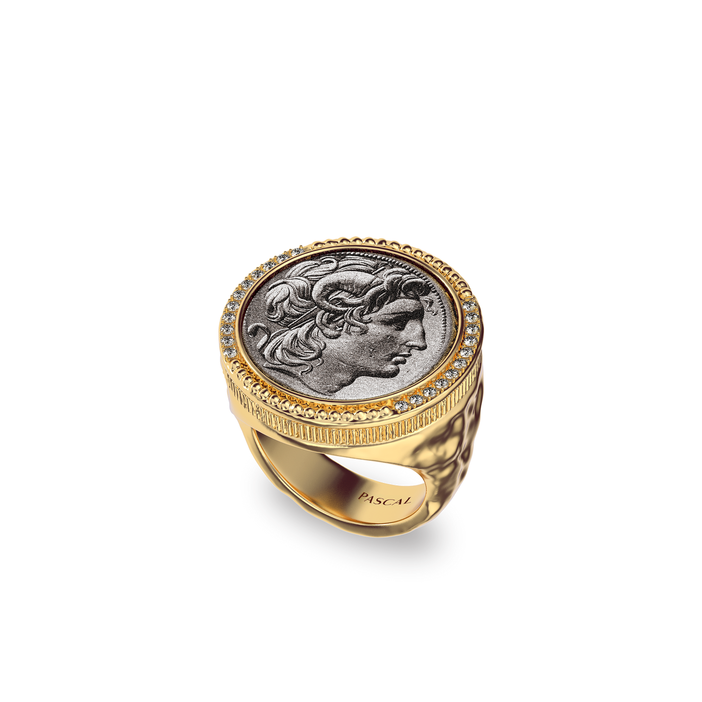 The Great Civitas Alexander the Great Coin Signet Ring, White Diamond - PASCAL#color_#color_18k-yellow-gold-vermeil-white-diamond