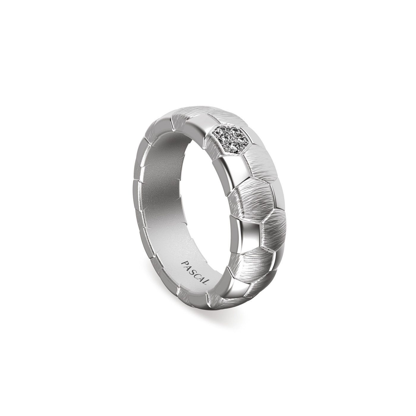 'The Soccer' Band Ring, White Diamond