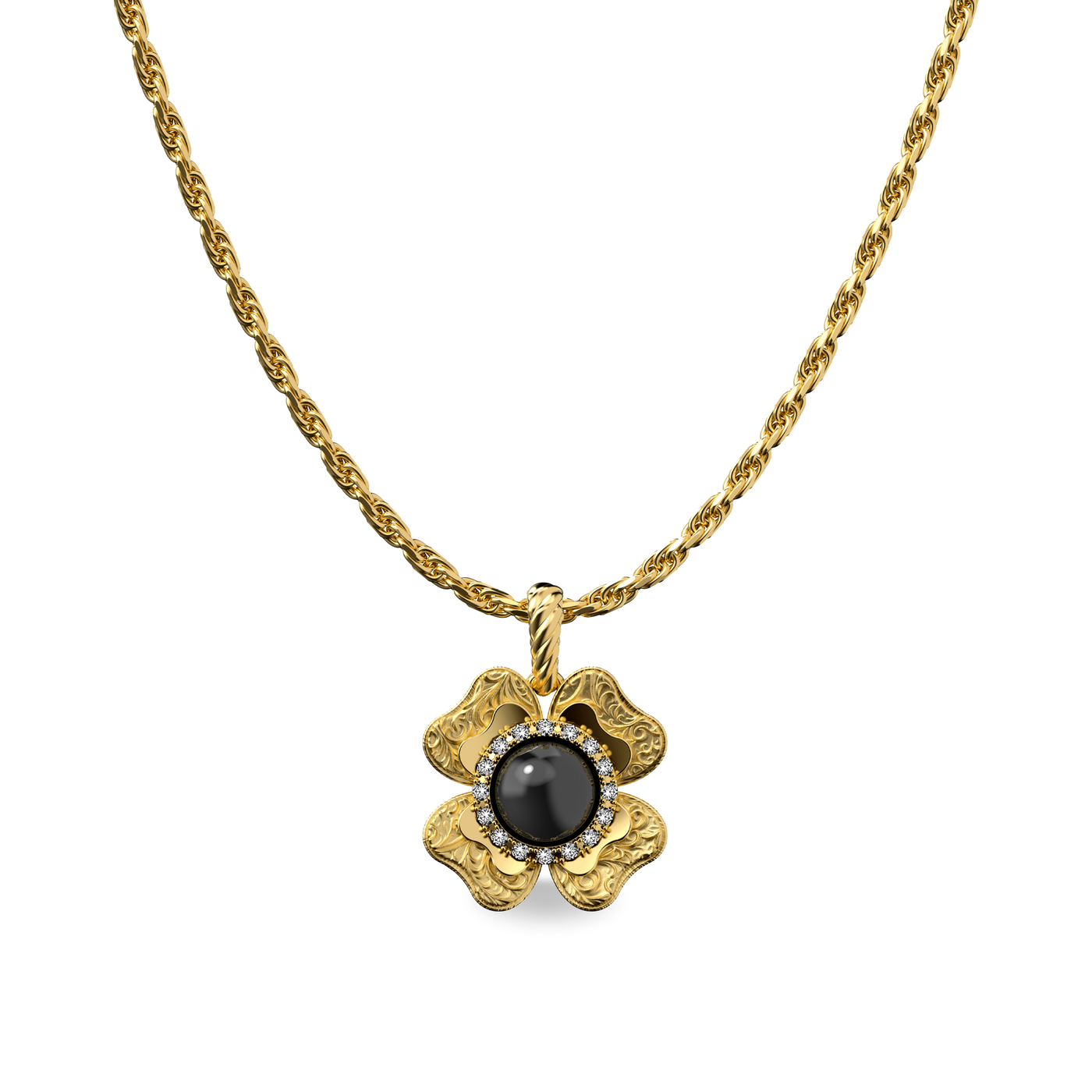 Ciondolo 'The Spiritual' a trifoglio, alone di diamanti bianchi