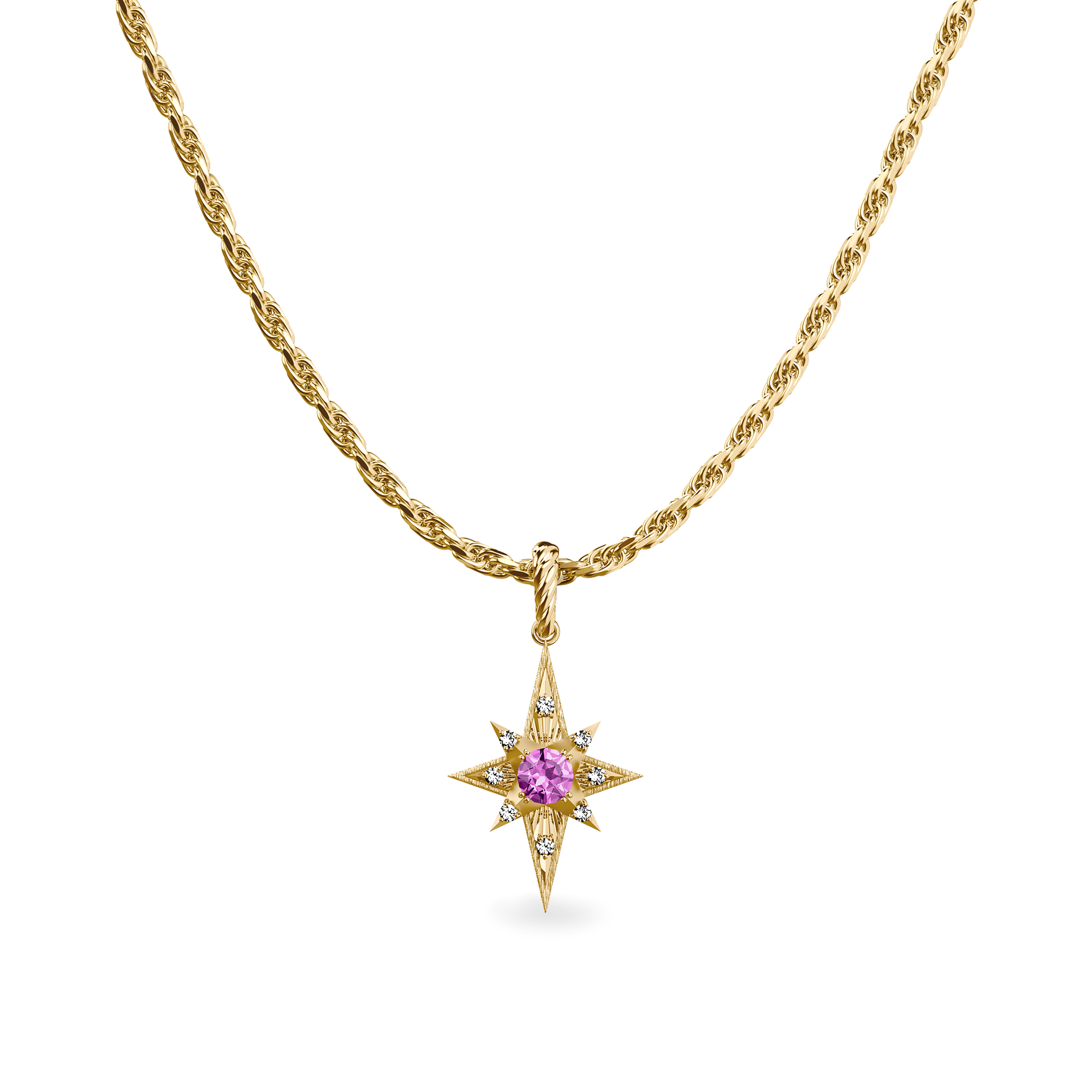 The Bonbon Star Charm, White Diamond - PASCAL#color_18k-yellow-gold-vermeil-white-diamond-pink-gemstone