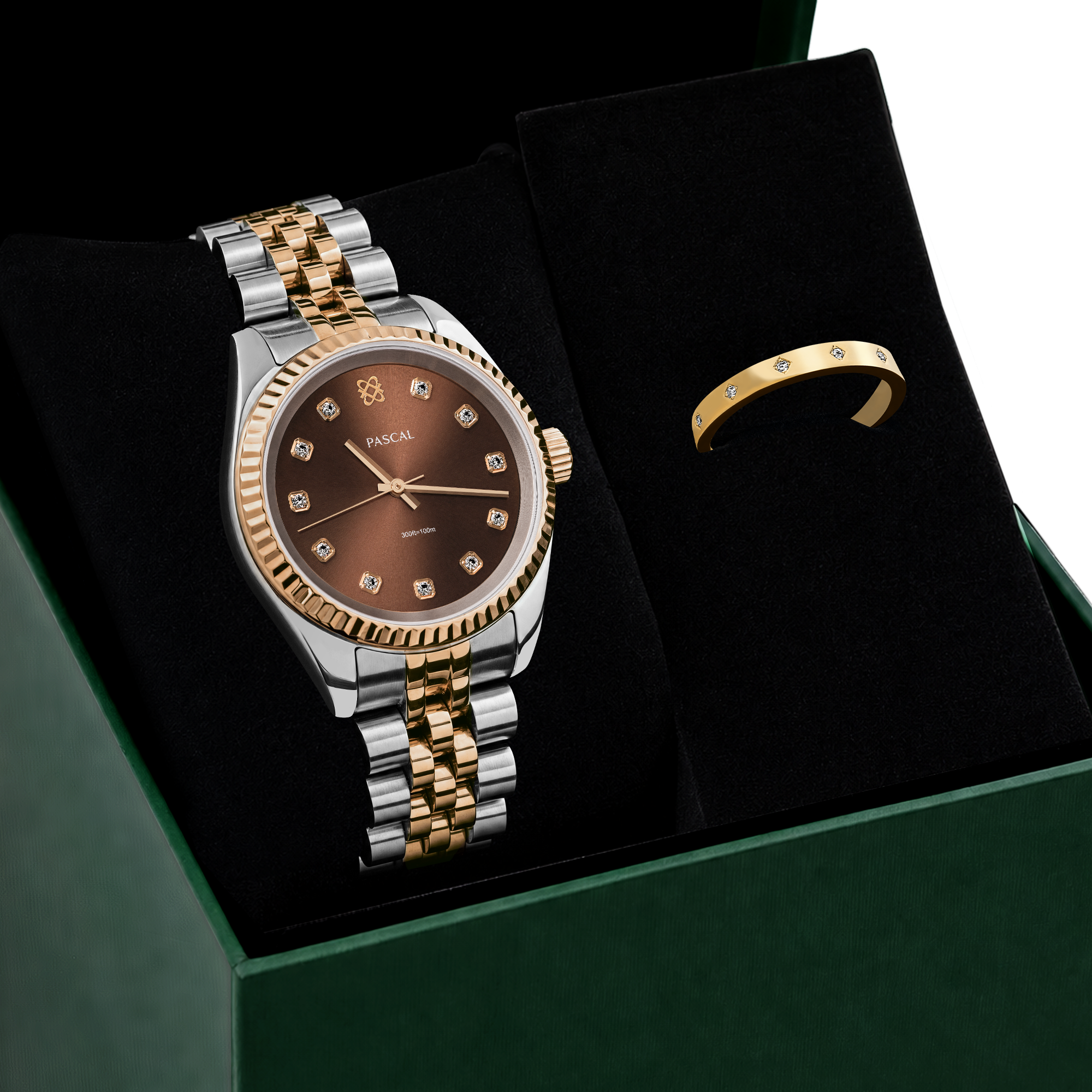 Timeless Classic Diamond Watch & Ring Gift Set in Cocoa - PASCAL#color_cocoa