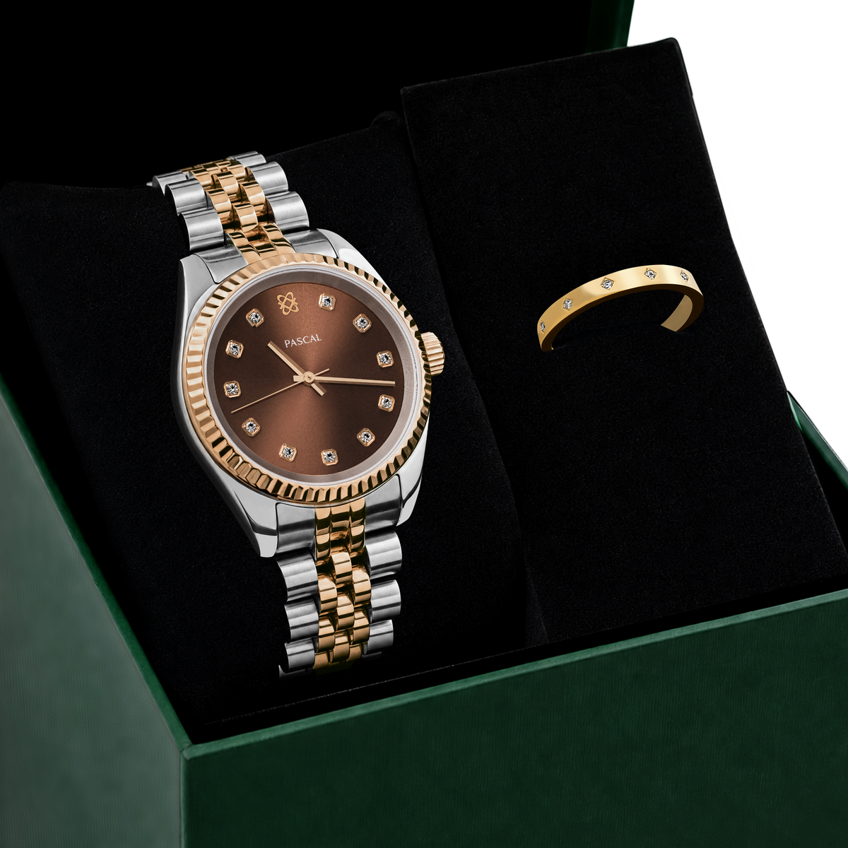 Timeless Classic Diamond Watch & Ring Gift Set in Cocoa - PASCAL#color_cocoa