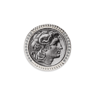'The Great Civitas' Alexander the Great Coin Signet Ring, White Diamond