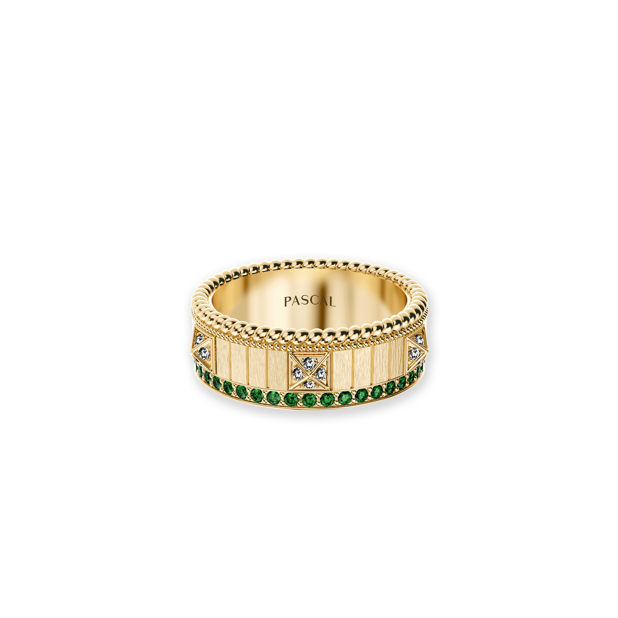 Obelisk Band Ring, White Diamond#color_18k-yellow-gold-vermeil-white-diamond-green-gemstone