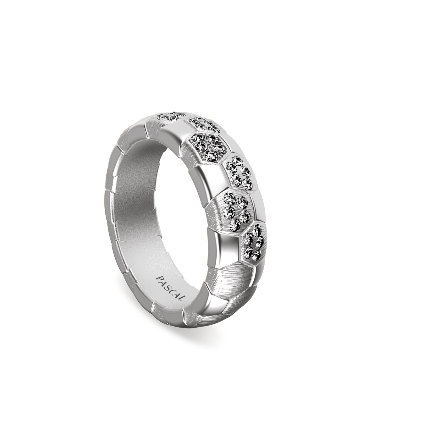 Anillo de banda "The Soccer", pavé de diamantes blancos