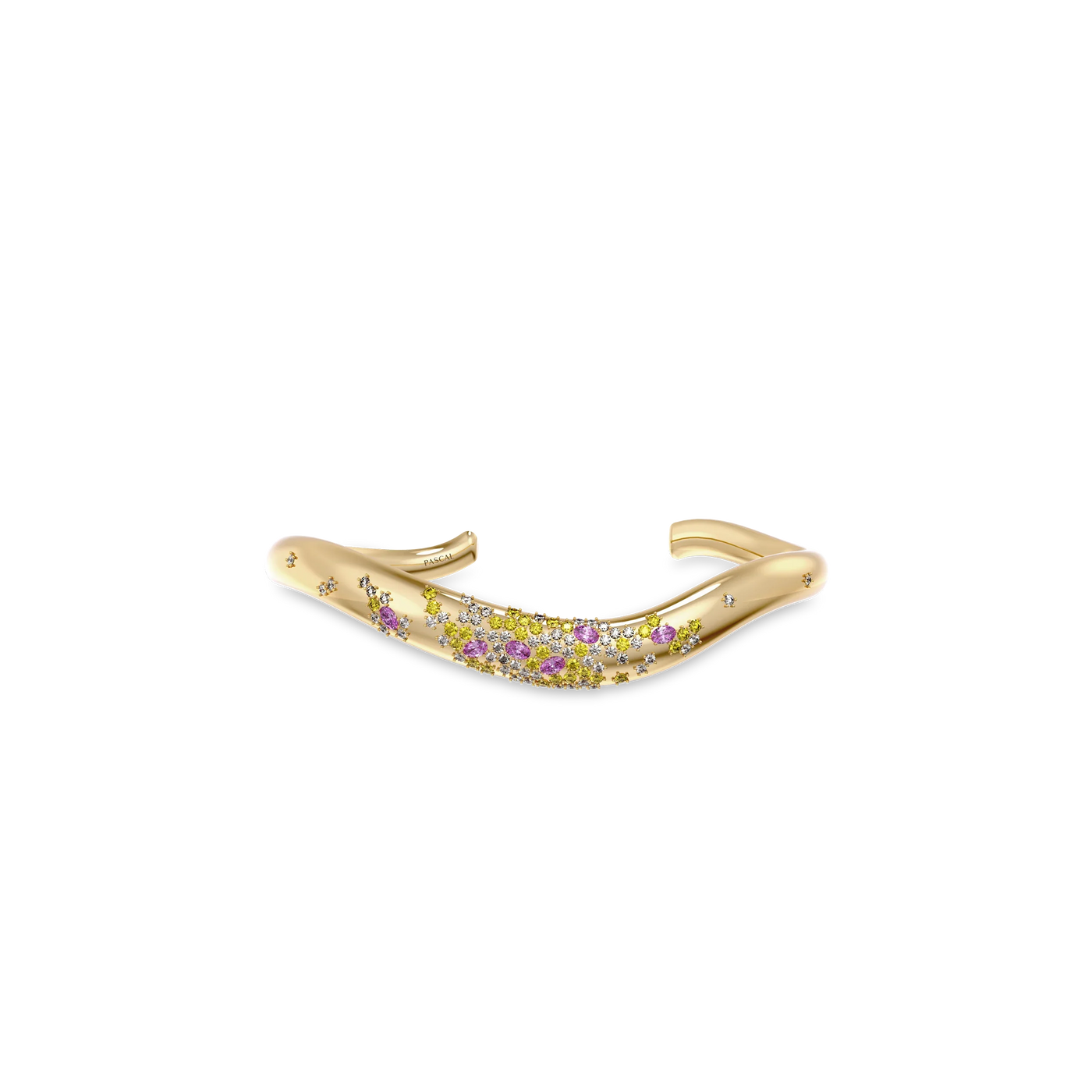 Dreamy Diamond Organic Bangle - PASCAL#color_18k-yellow-gold-vermeil-white-diamond-pink-yellow-gemstone