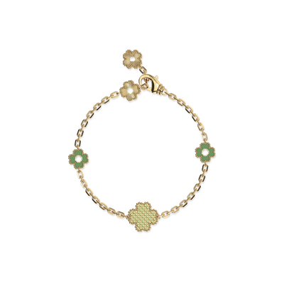 Lucky Clover 5 motifs Bracelet, Green Diamond Pyramid Setting - PASCAL#color_18k-yellow-gold-vermeil-green-enamel