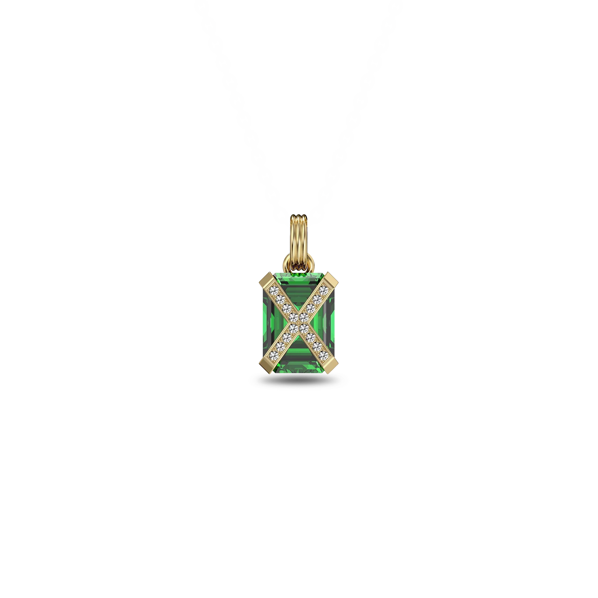 Artdeco Cocktail Diamond Pendant - PASCAL#color_18k-yellow-gold-vermeil-white-diamond-green-gemstone