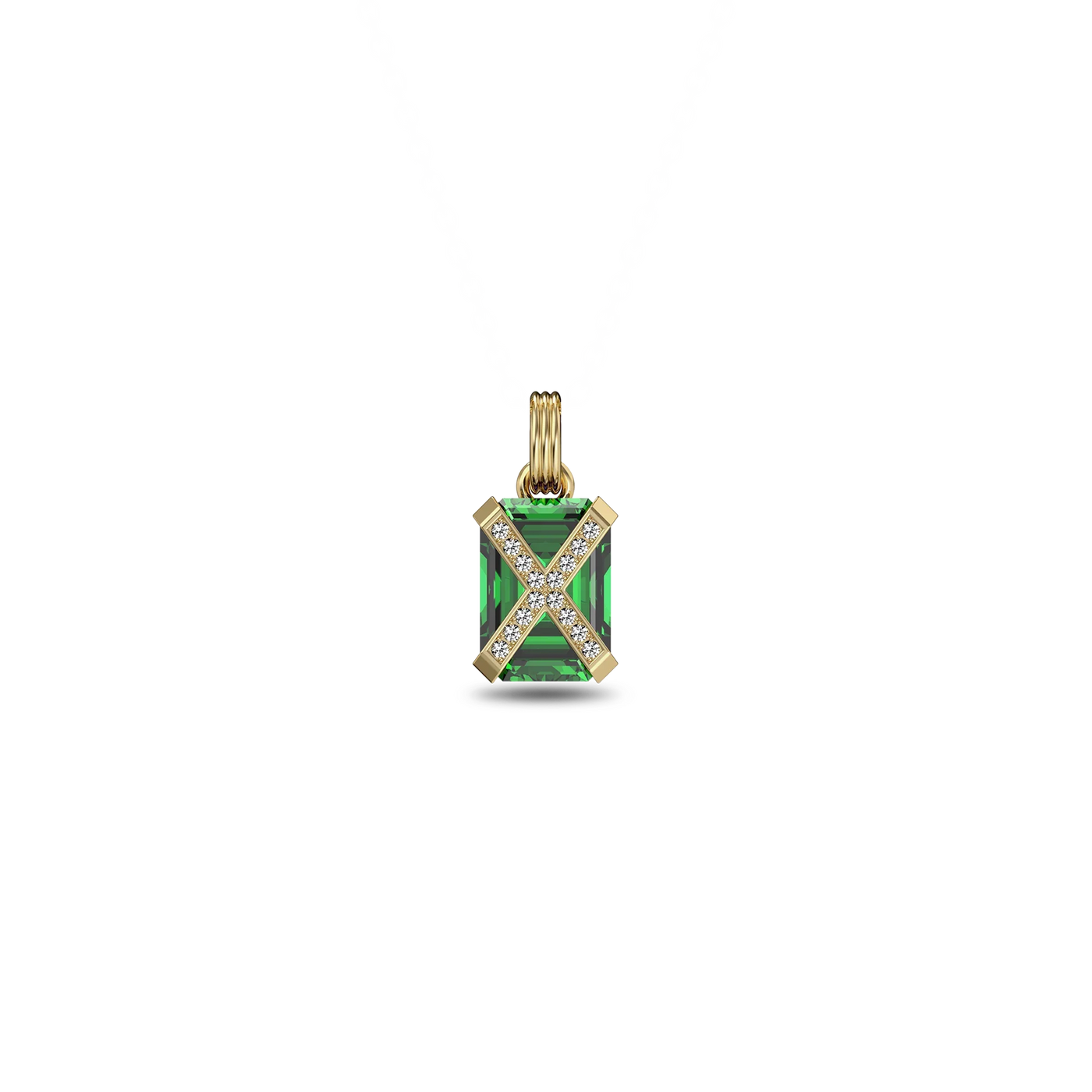 Artdeco Cocktail Diamond Pendant - PASCAL#color_18k-yellow-gold-vermeil-white-diamond-green-gemstone