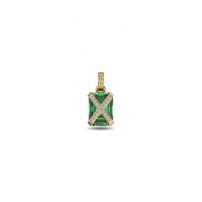 Artdeco Cocktail Diamond Pendant - PASCAL#color_18k-yellow-gold-vermeil-white-diamond-green-gemstone
