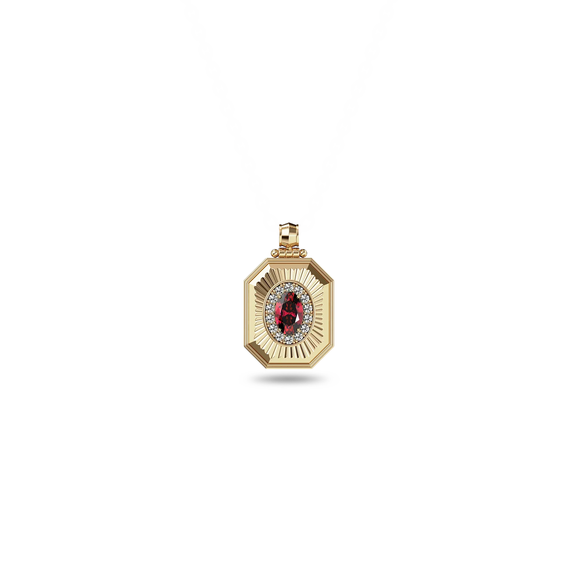 Artdeco Radiant Diamond Pendant - PASCAL#color_18k-yellow-gold-vermeil-white-diamond-red-gemstone
