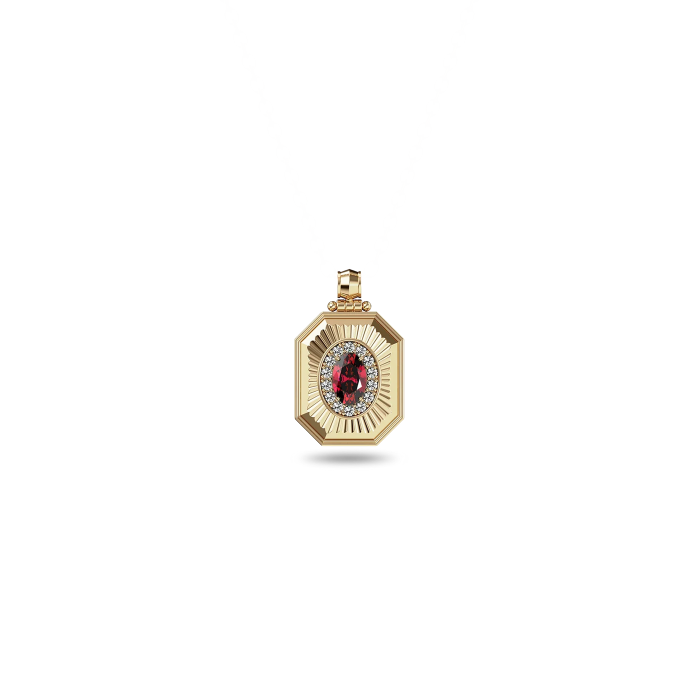 Artdeco Radiant Diamond Pendant - PASCAL#color_18k-yellow-gold-vermeil-white-diamond-red-gemstone