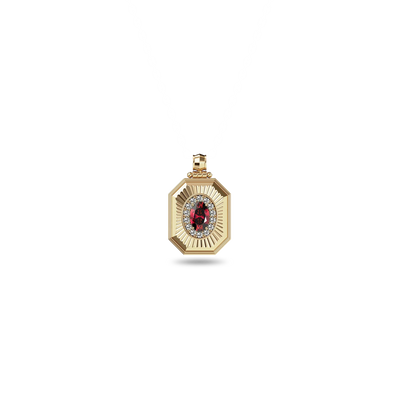Artdeco Radiant Diamond Pendant - PASCAL#color_18k-yellow-gold-vermeil-white-diamond-red-gemstone