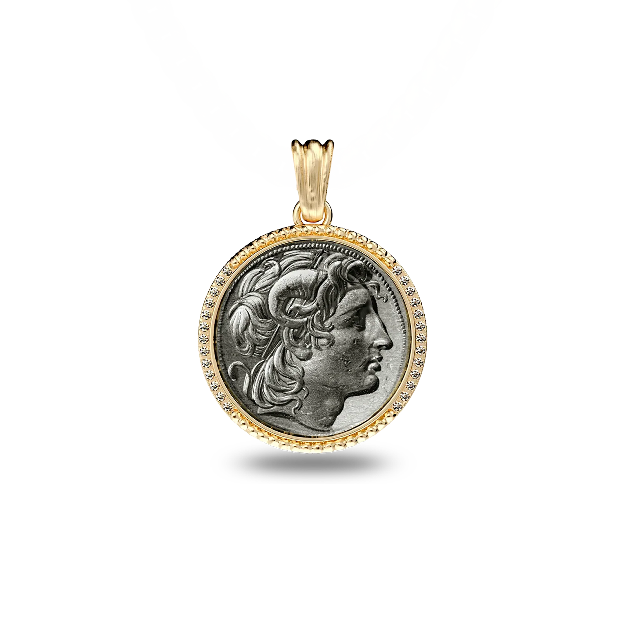 Alexander the great Coin Pendant, White Diamond - PASCAL#color_18k-yellow-gold-vermeil-white-diamond
