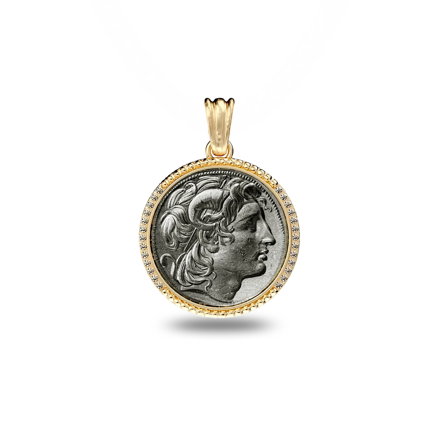 Alexander the great Coin Pendant, White Diamond - PASCAL#color_18k-yellow-gold-vermeil-white-diamond