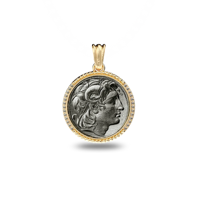 Alexander the great Coin Pendant, White Diamond - PASCAL#color_18k-yellow-gold-vermeil-white-diamond