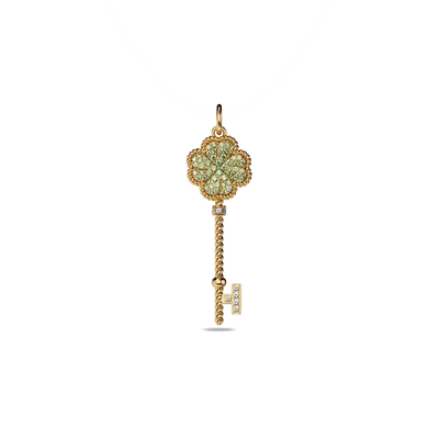 Lucky Clover Key Pendant, Green Diamond Pavé - PASCAL#color_18k-yellow-gold-vermeil-green-white-diamond