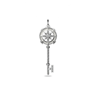 Compass Skeleton Key Pendant, White Diamond Pavé - PASCAL#color_18k-white-gold-vermeil-white-diamond