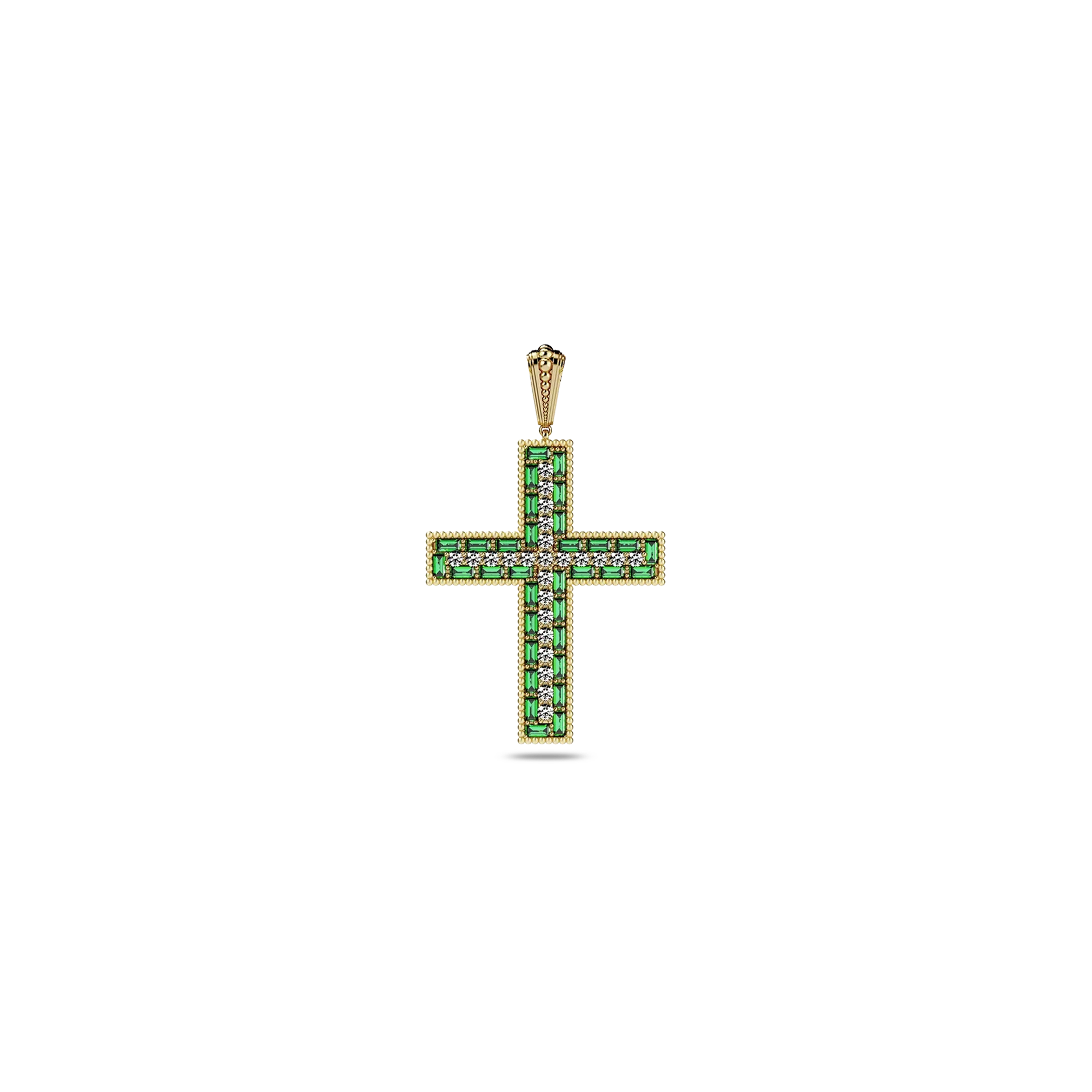 Vetustus Diamond Cross Pendant - PASCAL#color_18k-yellow-gold-vermeil-white-diamond-green-gemstone