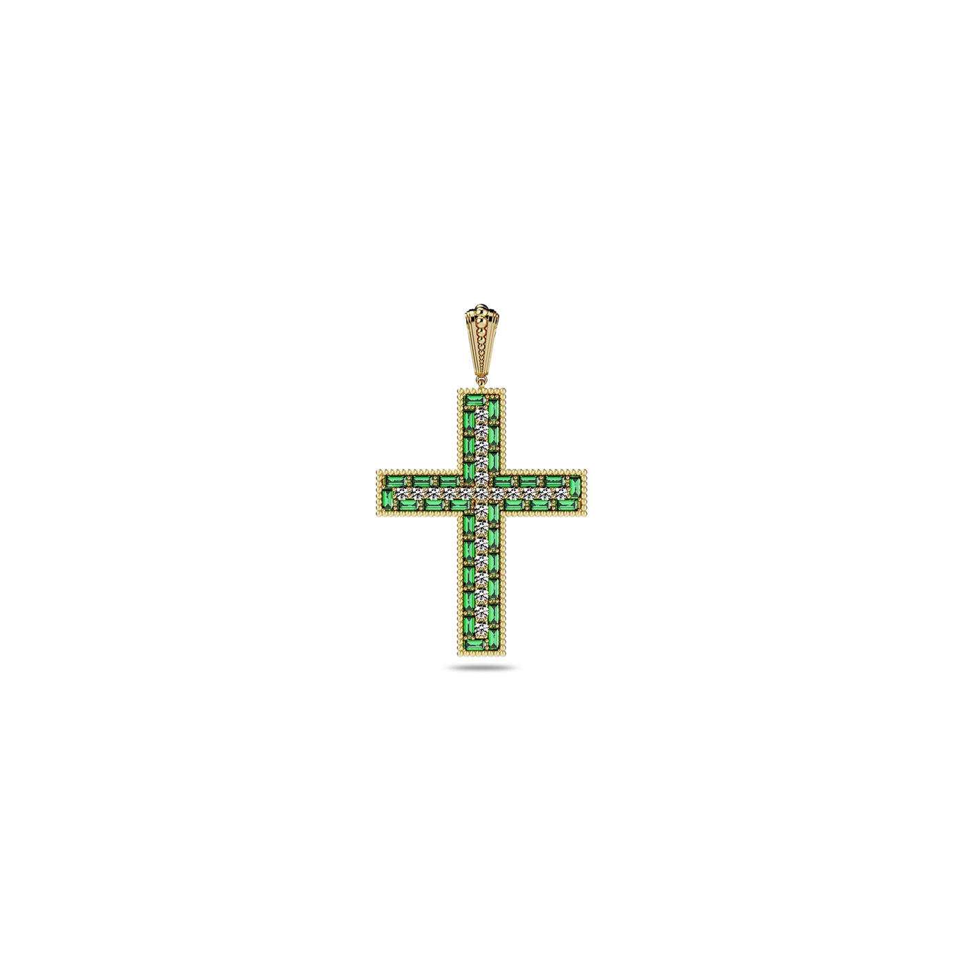 Vetustus Diamond Cross Pendant - PASCAL#color_18k-yellow-gold-vermeil-white-diamond-green-gemstone