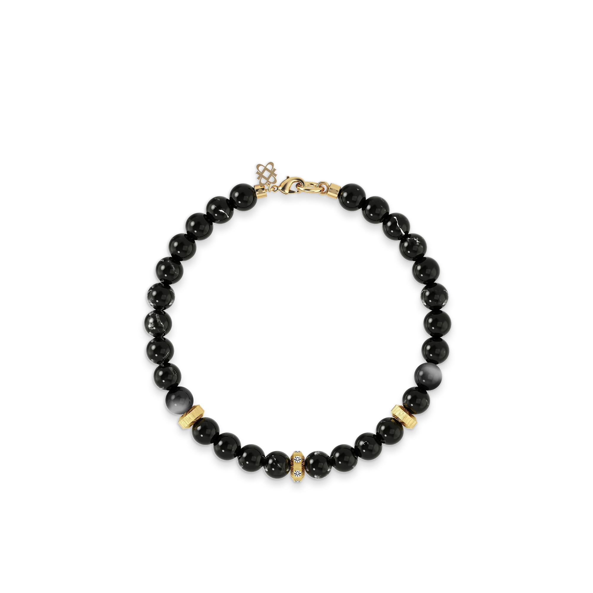 Spiritual Beads, Obsidian, 6mm - PASCAL#color_18k-yellow-gold-vermeil-white-diamond