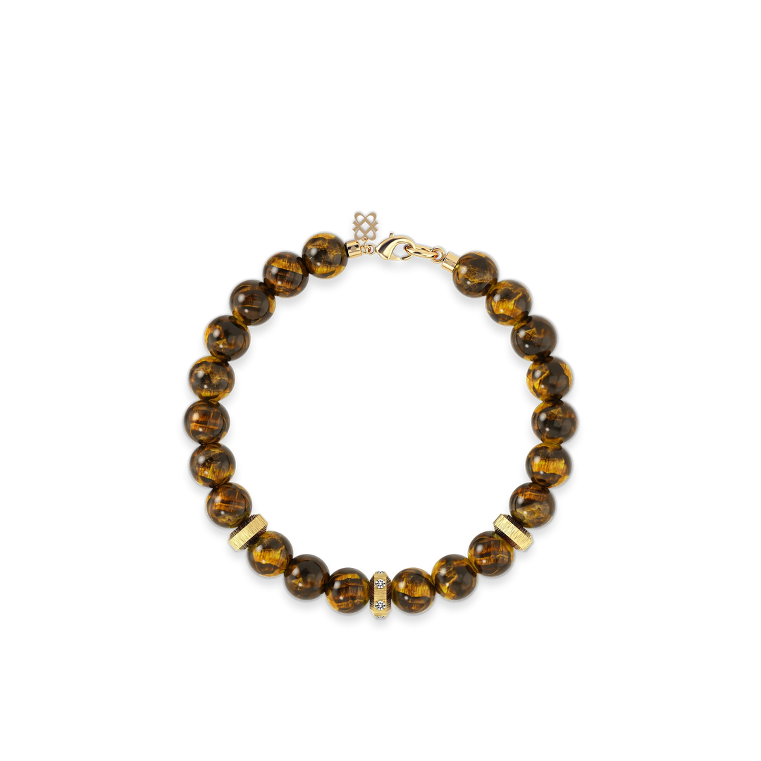 Bracelet Homme œil De Tigre Noir – 8mm – Pierre Naturelle – Ajustable