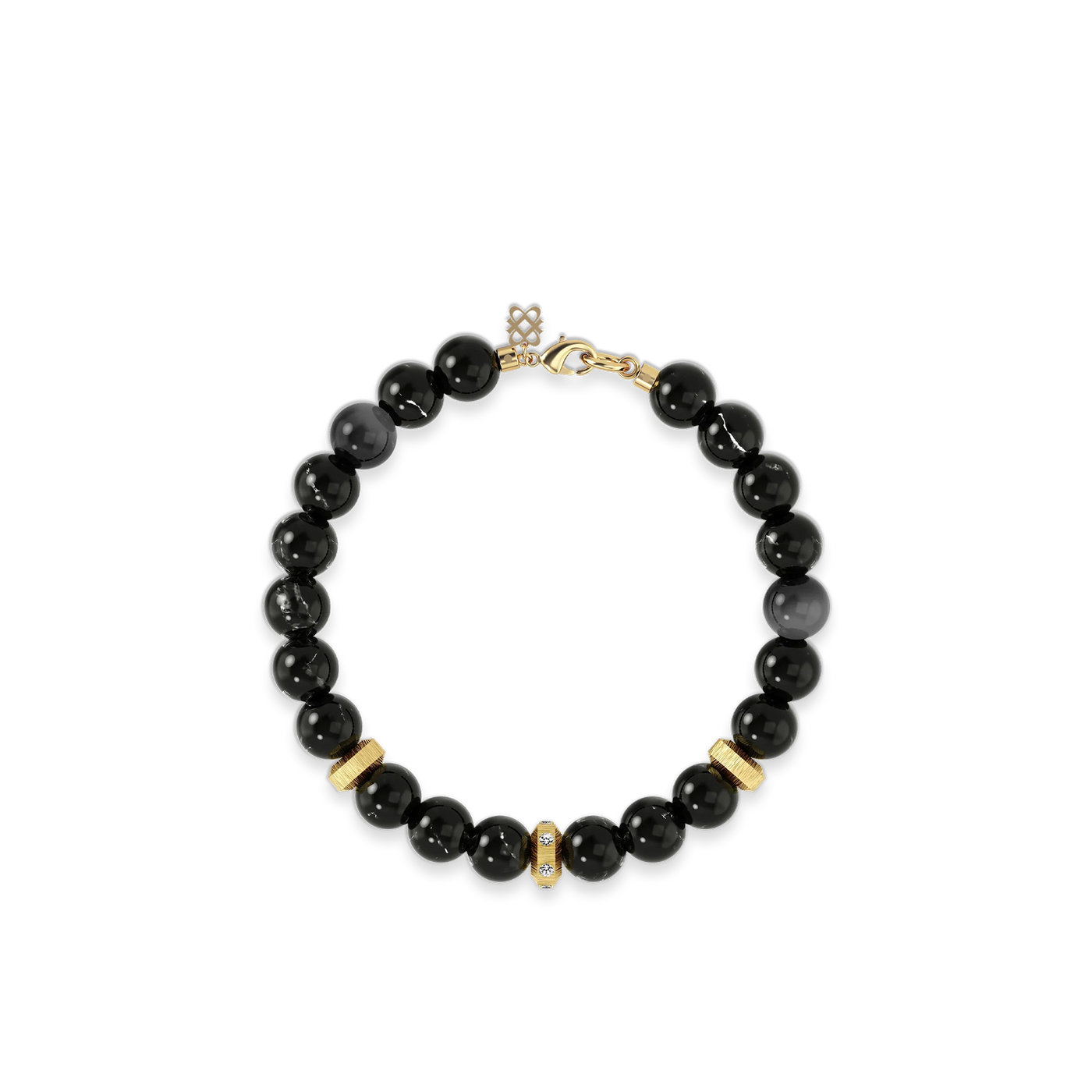 Spiritual Beads, Obsidian, 8mm - PASCAL#color_18k-yellow-gold-vermeil-white-diamond