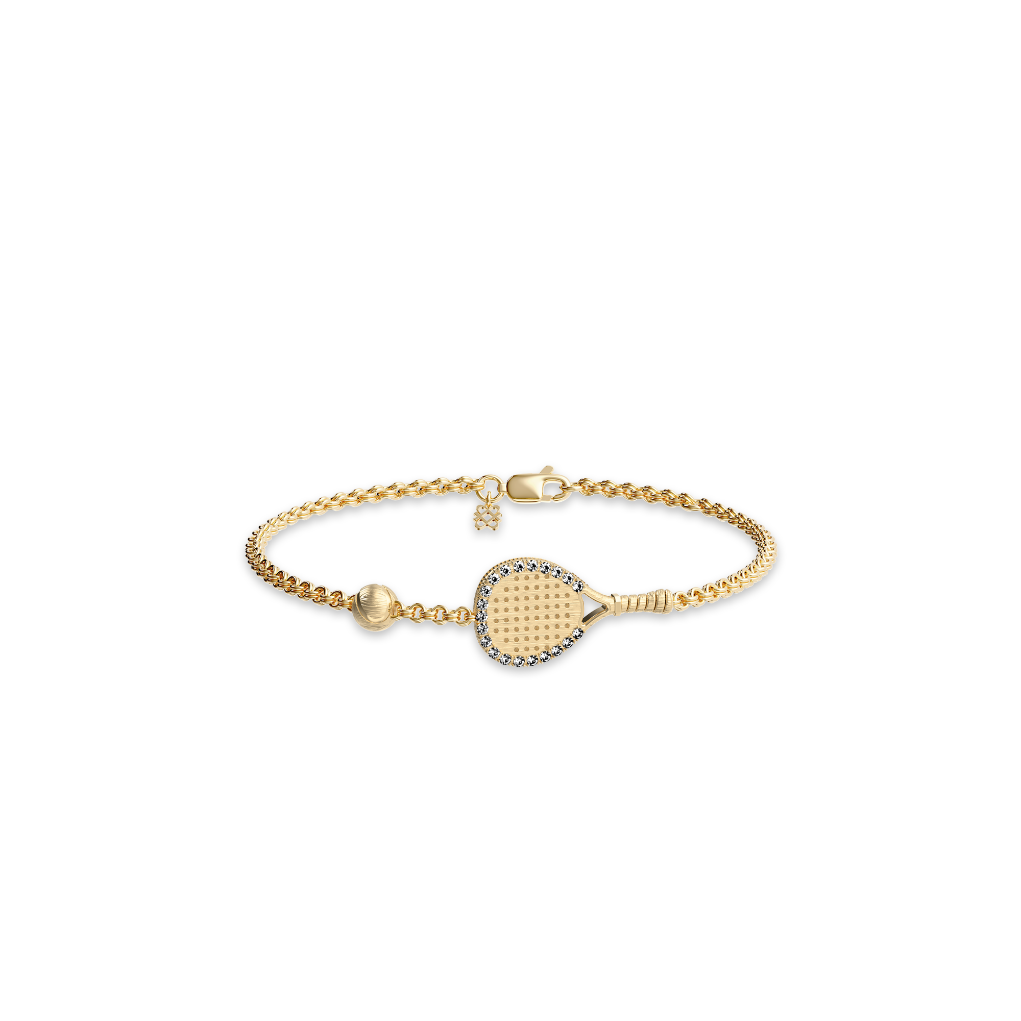 The Padel Racket Bracelet, White Diamond Halo - PASCAL#color_18k-yellow-gold-vermeil-white-diamond