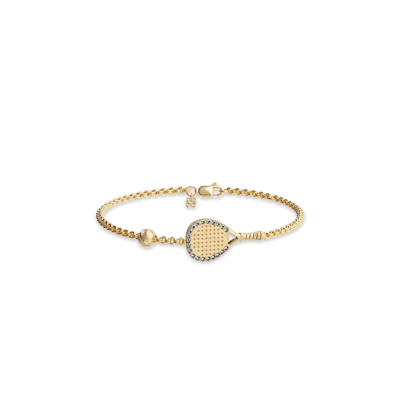The Padel Racket Bracelet, White Diamond Halo - PASCAL#color_18k-yellow-gold-vermeil-white-diamond