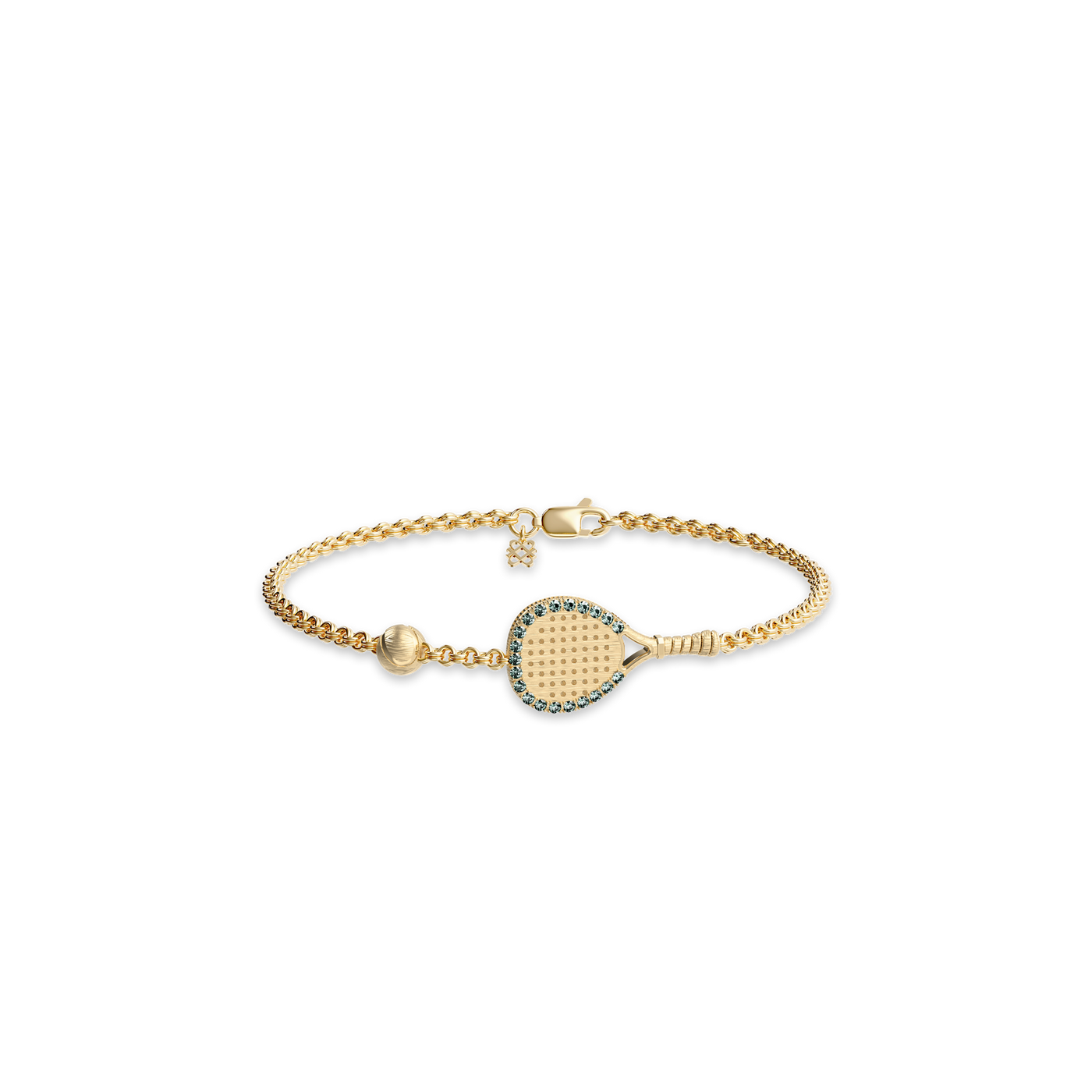 The Padel Racket Bracelet, Green Diamond Halo - PASCAL#color_18k-yellow-gold-vermeil-green-diamond