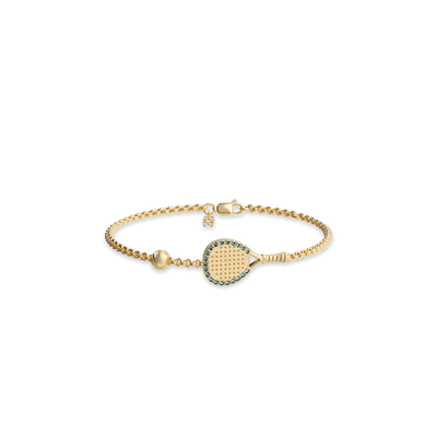 The Padel Racket Bracelet, Green Diamond Halo - PASCAL#color_18k-yellow-gold-vermeil-green-diamond