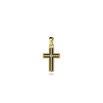 Deco Cross Pendant, White Diamond Pavé - PASCAL##color_18k-yellow-gold-vermeil-white-diamond
