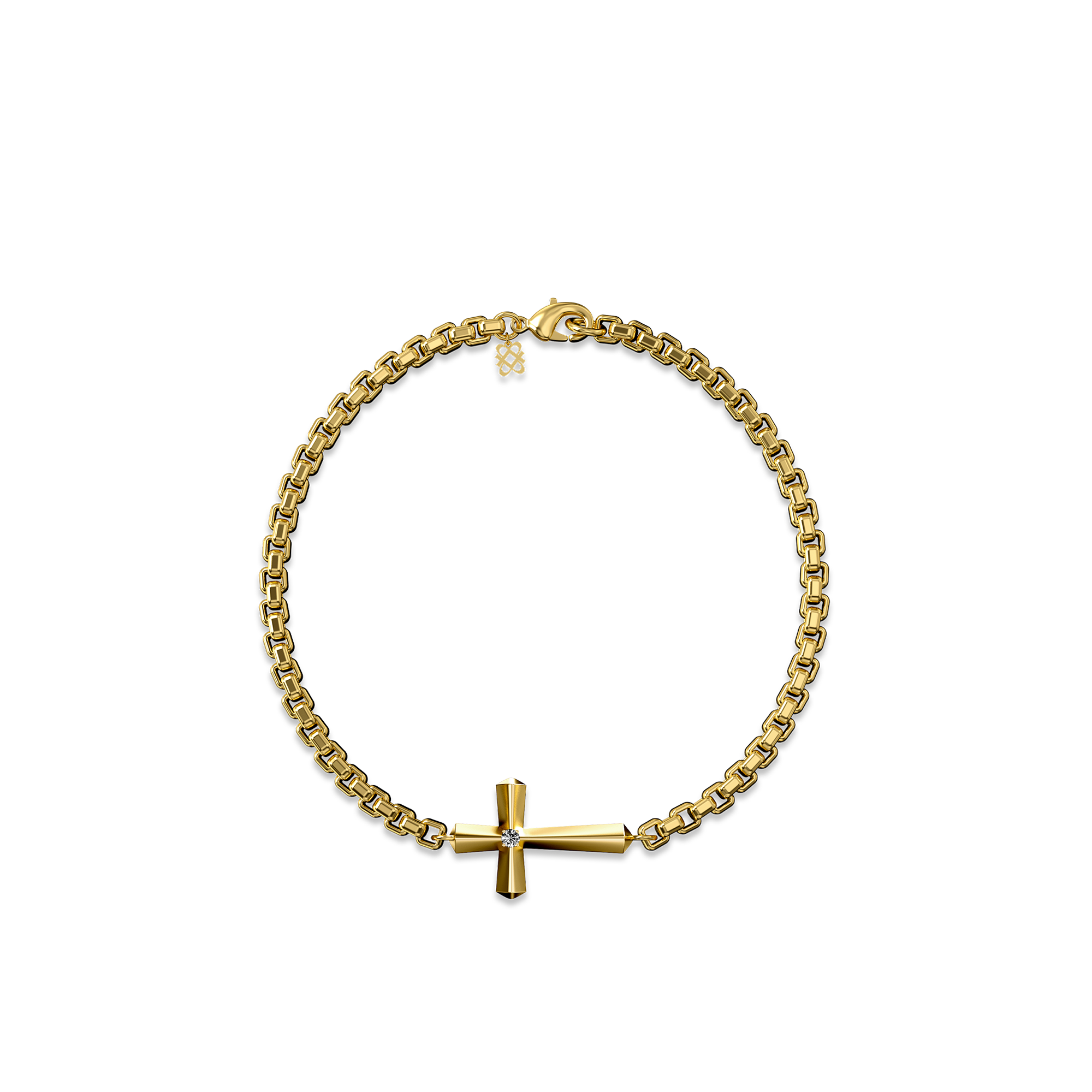 Cross Amulet Bracelet, White Diamond - PASCAL#color_18k-yellow-gold-vermeil-white-diamond