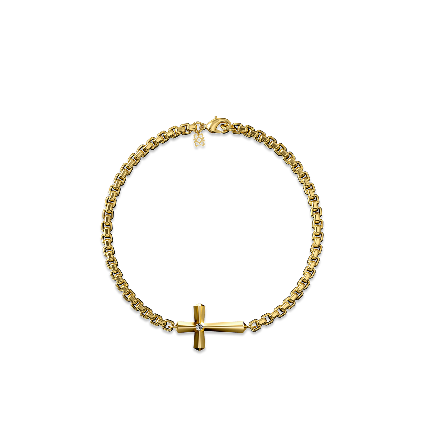 Cross Amulet Bracelet, White Diamond - PASCAL#color_18k-yellow-gold-vermeil-white-diamond