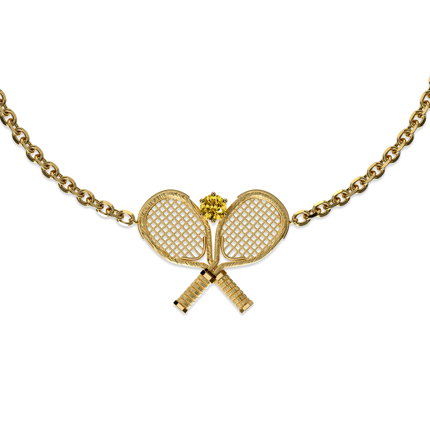 Pulsera "The Tennis" Dos Raquetas, Diamante Amarillo
