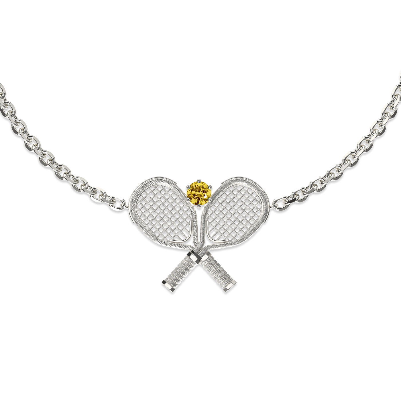 Pulsera "The Tennis" Dos Raquetas, Diamante Amarillo