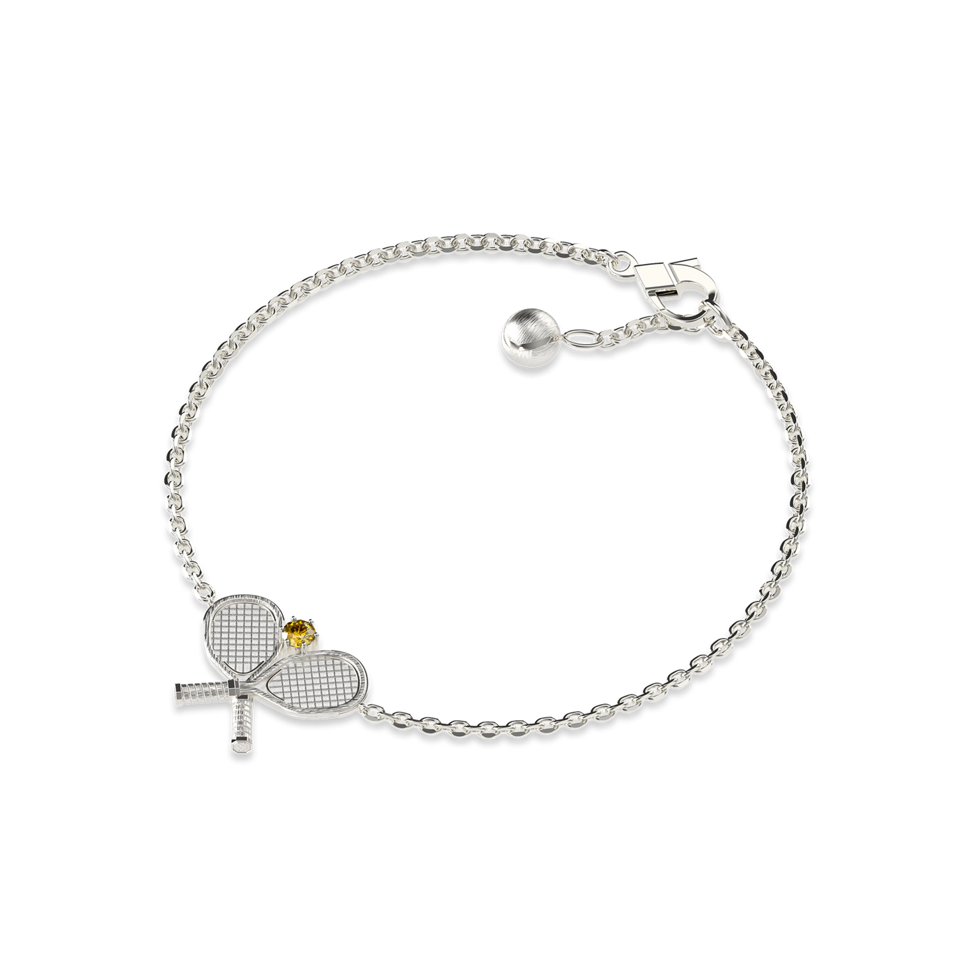 Pulsera "The Tennis" Dos Raquetas, Diamante Amarillo