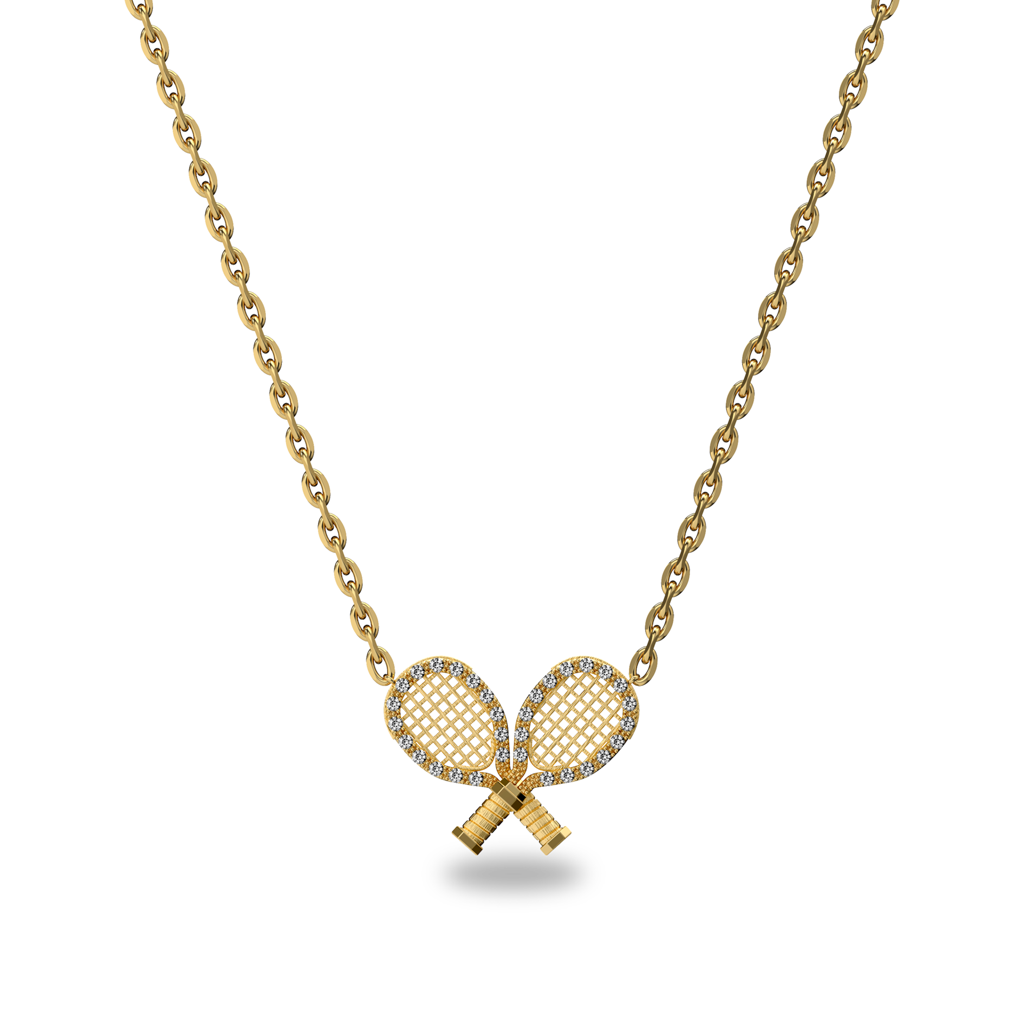 'The Tennis' Two Rackets Halo Necklace, White Diamond - PASCAL#color_18k-yellow-gold-vermeil-white-diamond