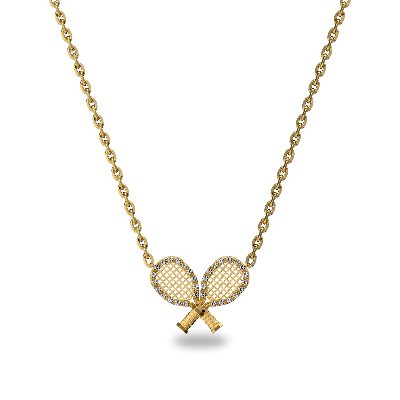 'The Tennis' Two Rackets Halo Necklace, White Diamond - PASCAL#color_18k-yellow-gold-vermeil-white-diamond