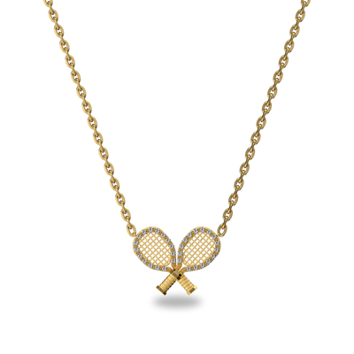 'The Tennis' Two Rackets Halo Necklace, White Diamond - PASCAL#color_18k-yellow-gold-vermeil-white-diamond