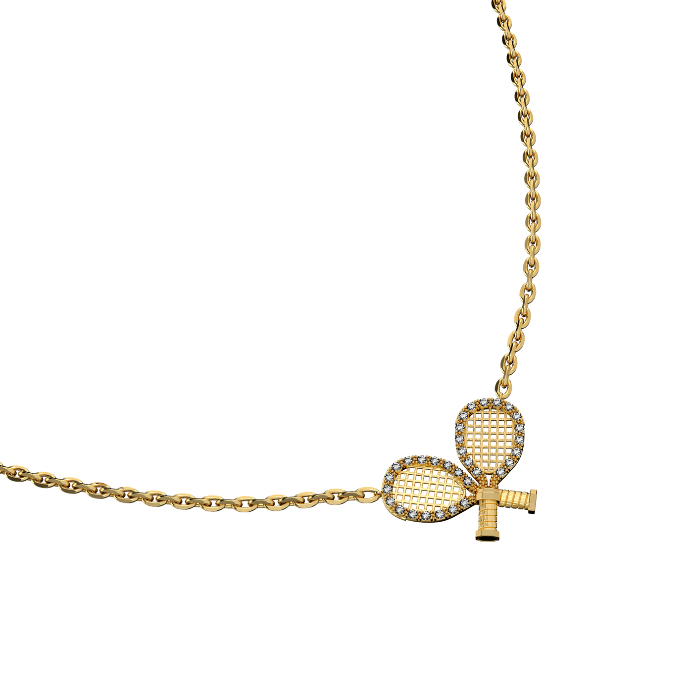 Collar "The Tennis" con dos raquetas, halo de diamantes blancos