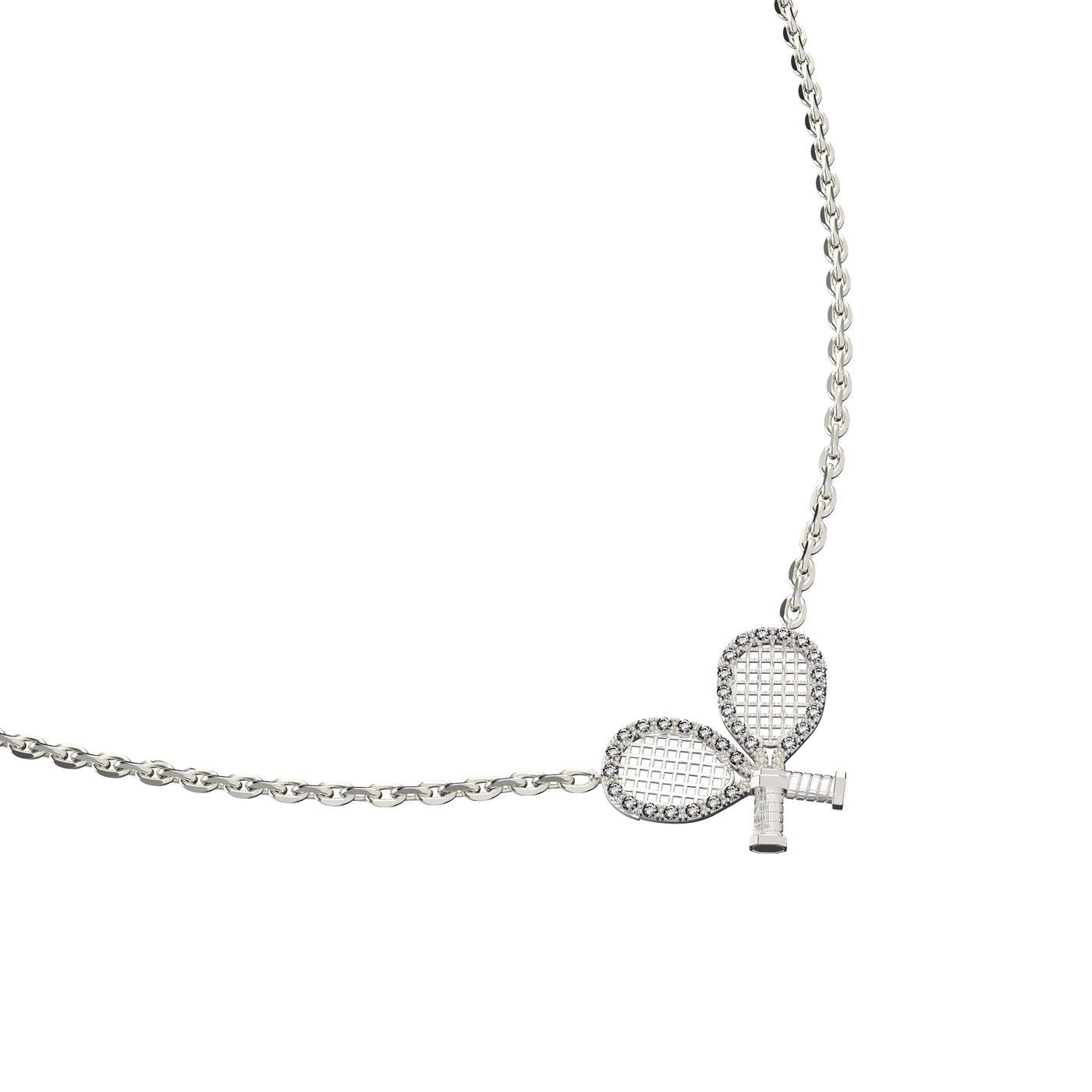 Collar "The Tennis" con dos raquetas, halo de diamantes blancos