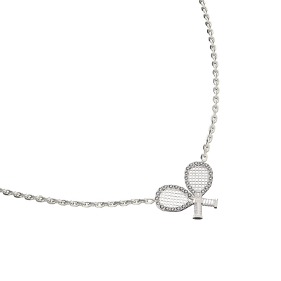 Collar "The Tennis" con dos raquetas, halo de diamantes blancos