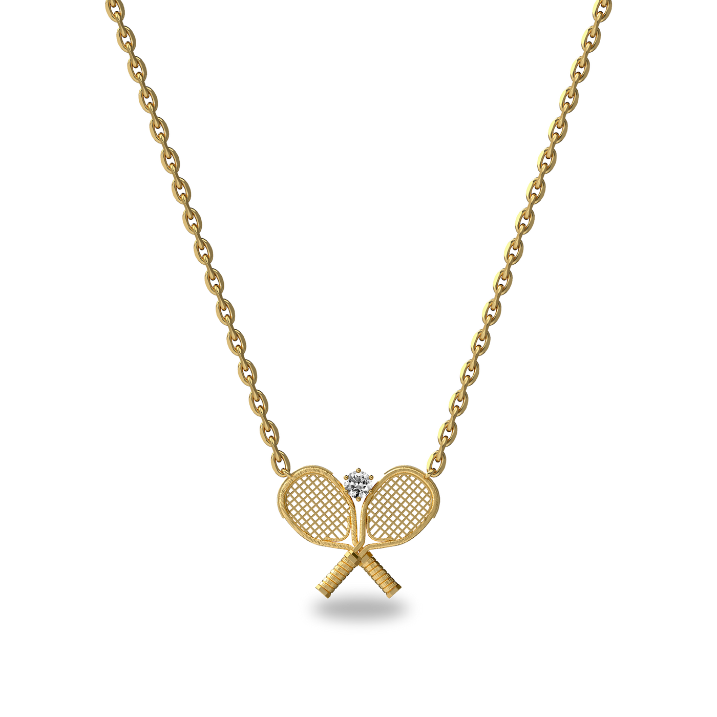 'The Tennis' Two Rackets Necklace, White Diamond - PASCAL#color_18k-yellow-gold-vermeil-white-diamond