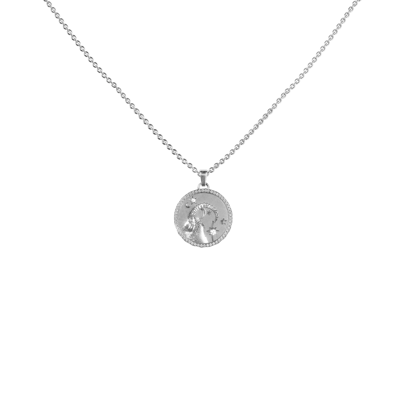 Capricorn Amulet Pendant With Pave Diamond Rim