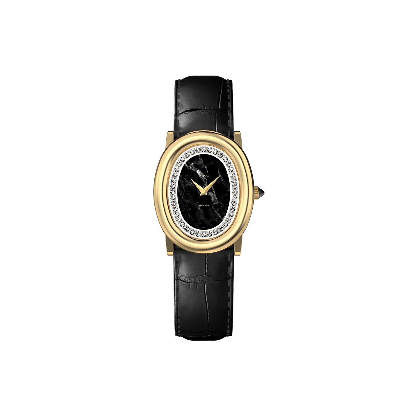 Oval Royale Diamond Watch (24mm x 30mm) in Twilight Marble - PASCAL#band-style_crocodile-embossed-leather-watch-band-onyx