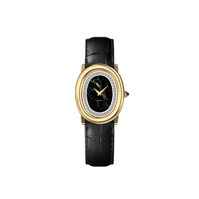 Oval Royale Diamond Watch (24mm x 30mm) in Twilight Marble - PASCAL#band-style_crocodile-embossed-leather-watch-band-onyx