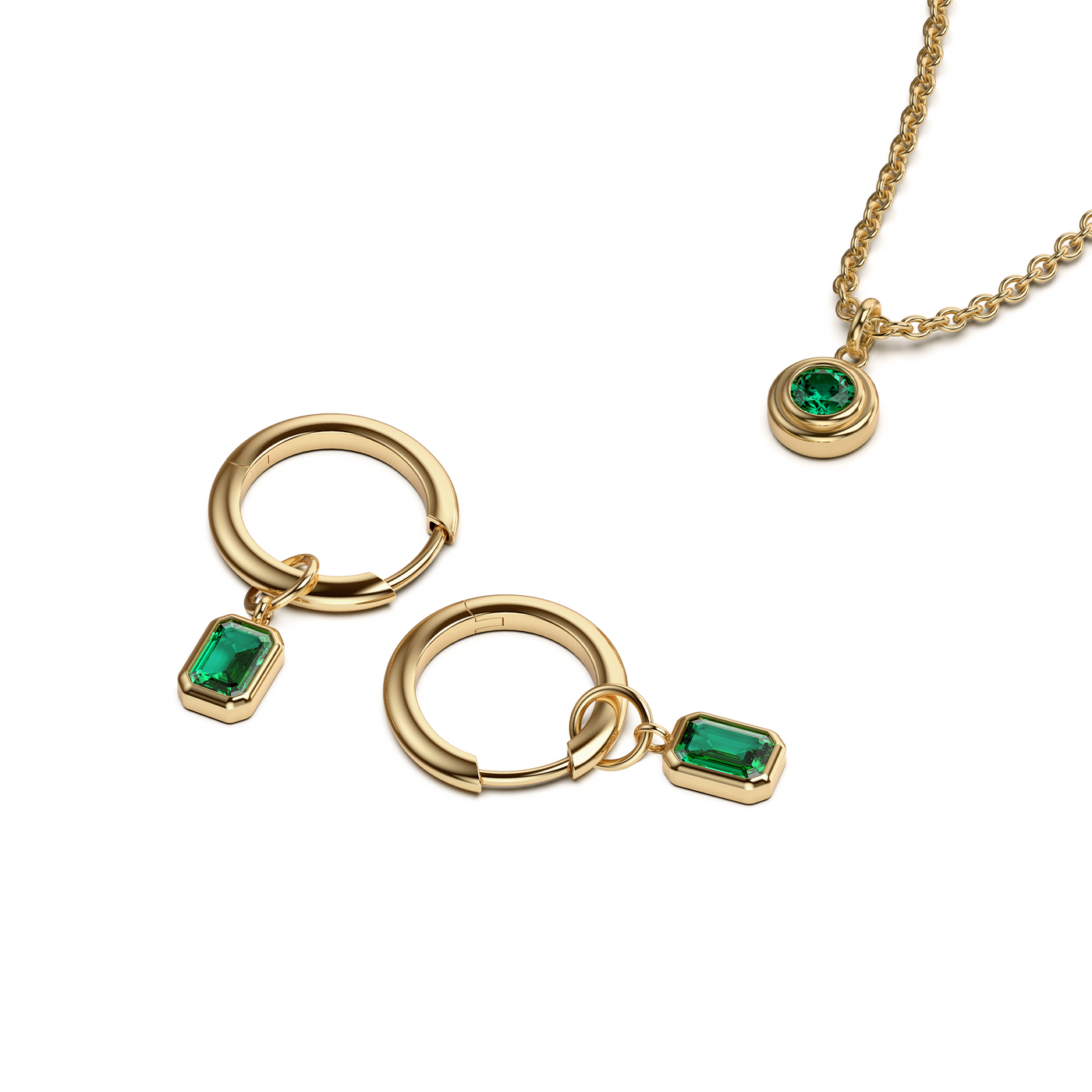 Gemstone Necklace and Hoop Earrings Set