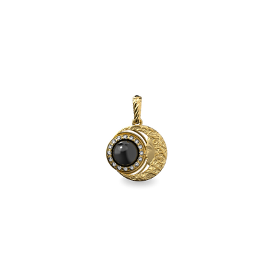 'The Spiritual' Moon Pendant, White Diamond Halo - PASCAL#color_18k-yellow-gold-vermeil-white-diamond-obsidian