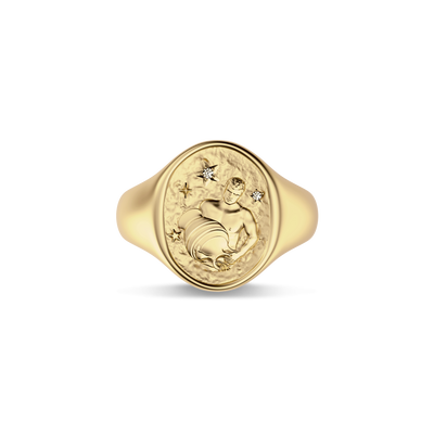 'Zodiac' Diamond Signet Ring, Aquarius